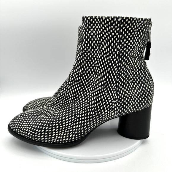 Rag & Bone Fleur Ankle Boots Embossed Leather Womens 37.5 Black White Polka Dots - Picture 1 of 12
